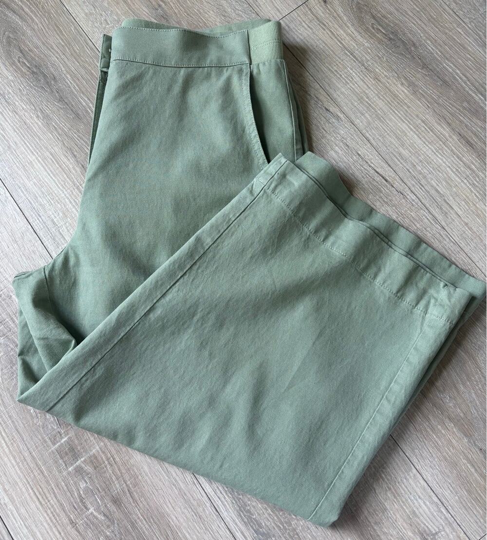 Chico's Green Elastic Waist Cropped Pants Size 1 (US Size 8) Wide Leg